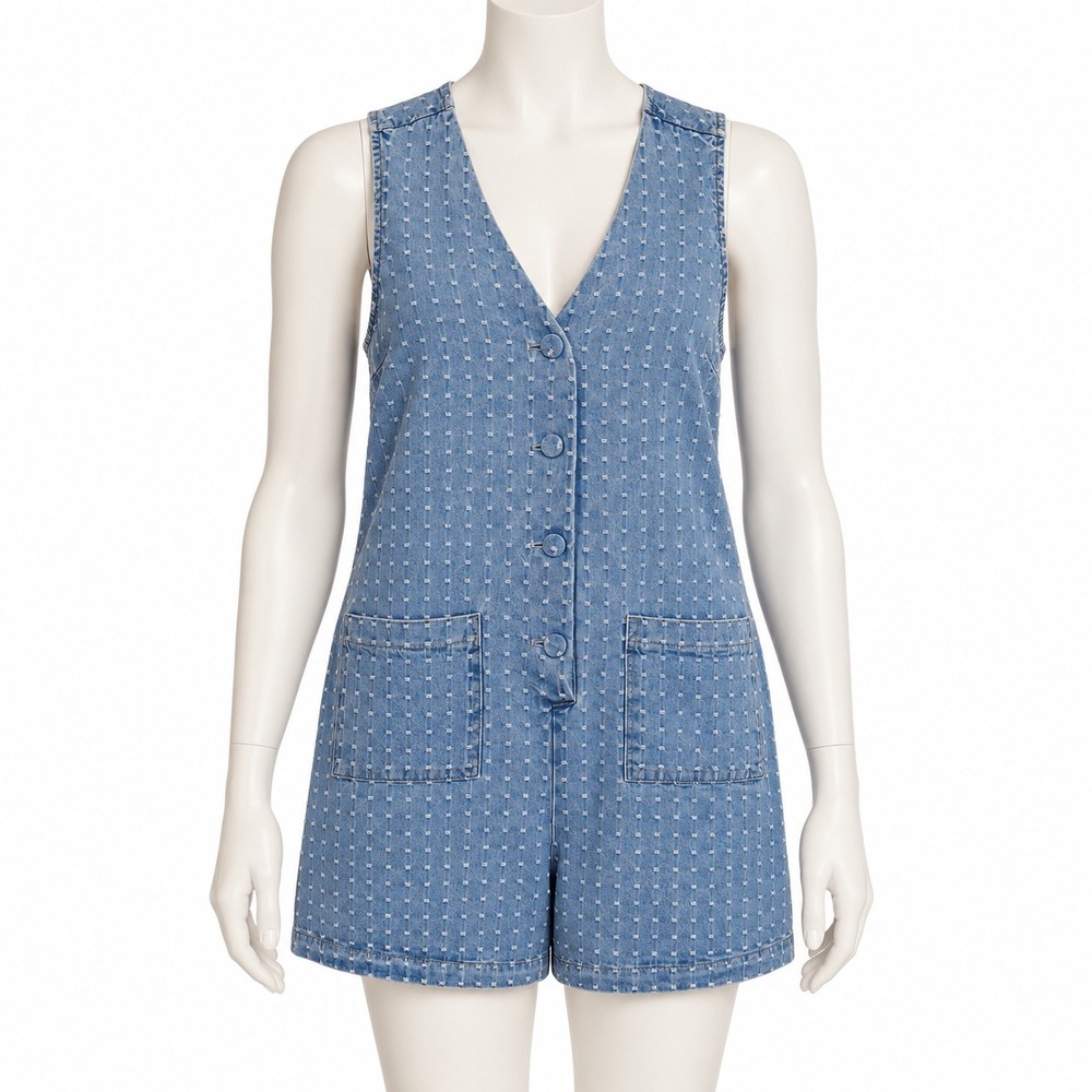 Tuckernuck Denim Romper One Piece Shorts Women's XS Blue Casual Coastal
